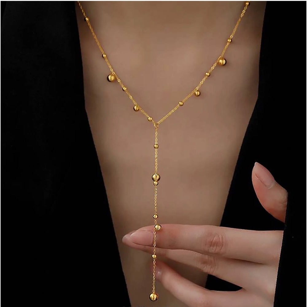 Ball Chain Long Tassel Necklace 18k gold plated Stainless Steel